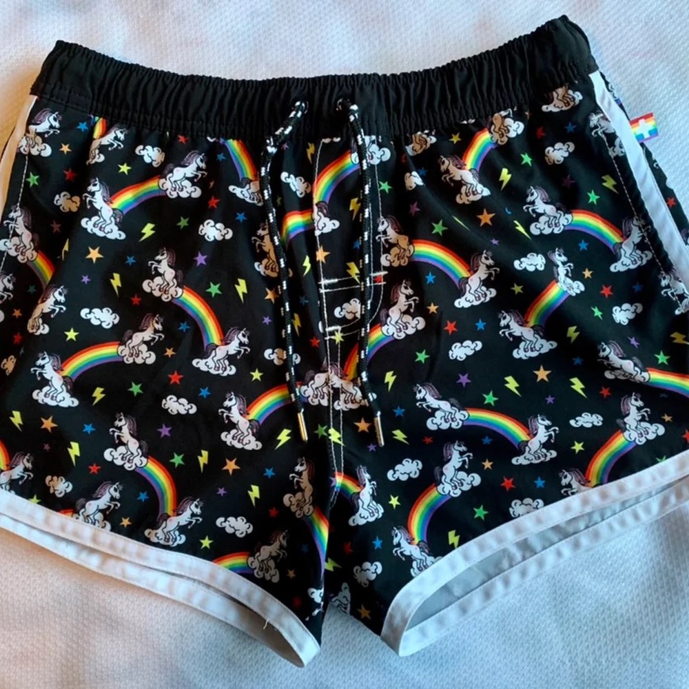 Mens Andrew Christian size medium pride unicorn swim trunks
